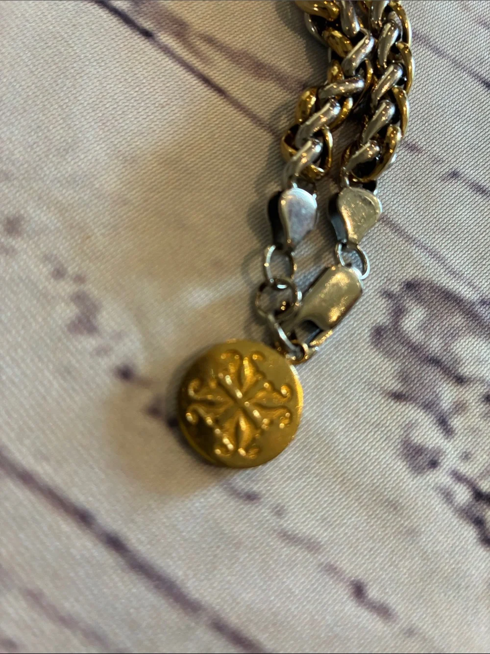 🎉NEW LISTING!🎉Rustic Cuff Gold/Silver Link Bracelet with Gold Charm